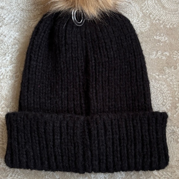 Brand New Baby Phat Black Knit Faux Fur Pom Hat Gold Metallic Embroidery Cuffed main image 10